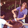 Students cleaning and sorting artifacts