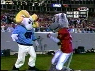 Rameses spanking the Wolfpack mascot....