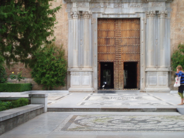 Library entrance with cat