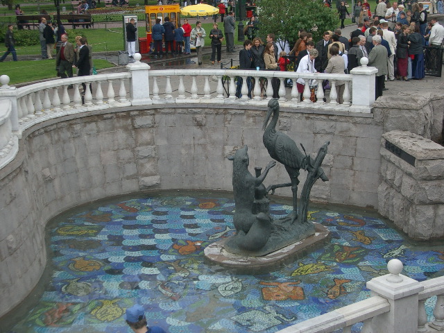 Fox and Stork with view of tiles