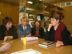 Library Director (at right) and Biblographer (speaking at left)