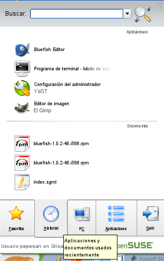 Aplicaciones y documentos utilizados recientemente.