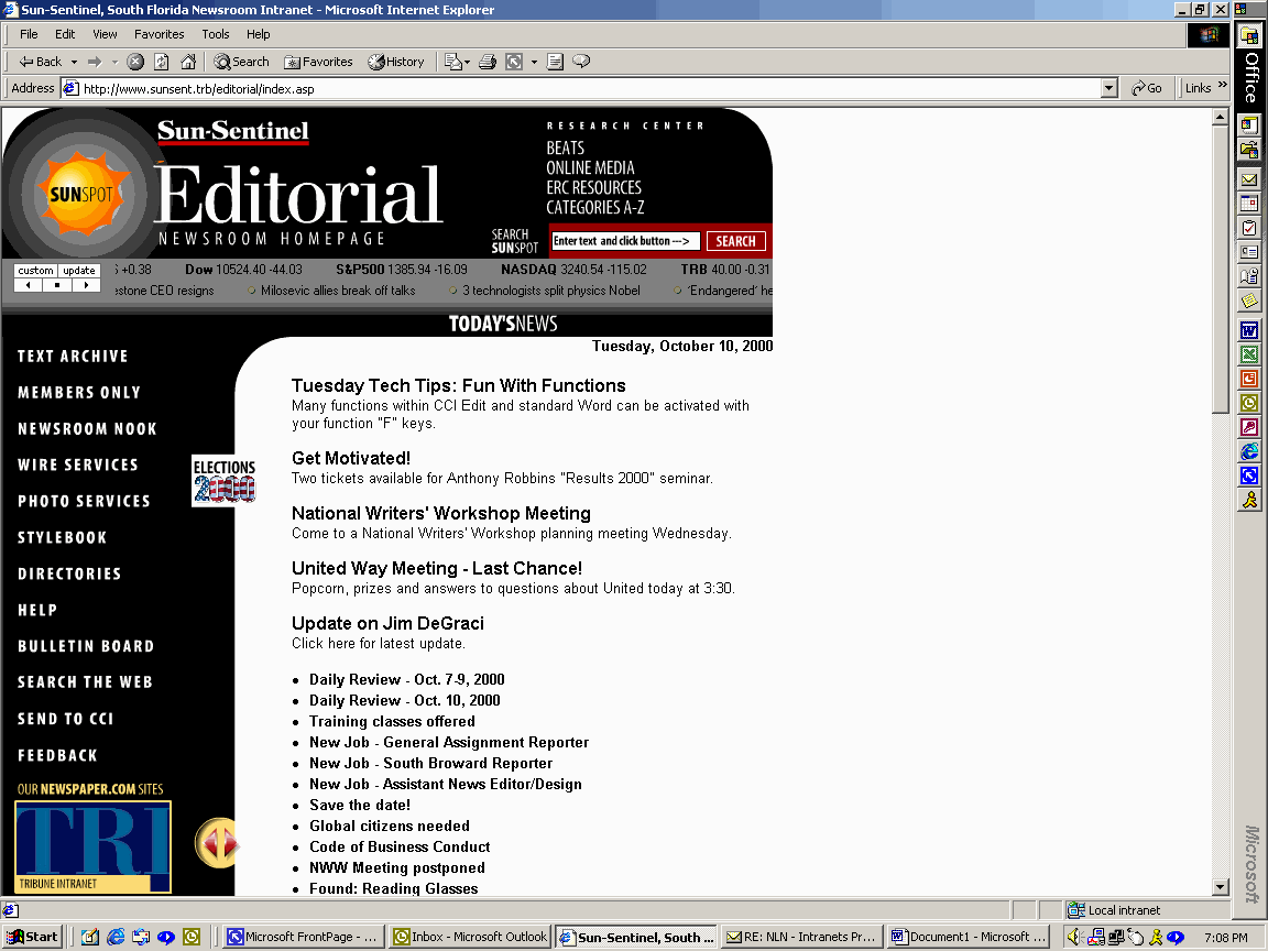 The South Florida Sun-Sentinel's Intranet Homepage