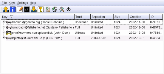 Fig. 2: kgpg key manage window