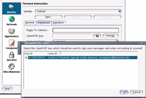 Fig. 4: kmail identity options OpenGPG key