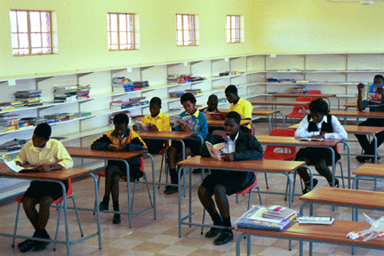 Learners enjoy the reorganized materials at the DD Mabuza Comprehensive High School library