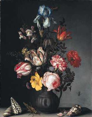 Flowers in a Vase with Shells and Insects