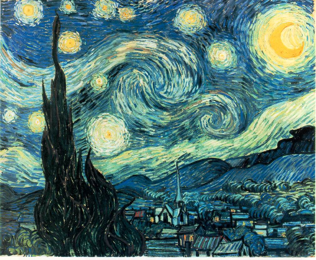 The Starry Night, by Vincent Van Gogh, June 1889 (210 Kb); Oil on Canvas, 72 x 92 cm (29 x 36 1/4 in); The Museum of Modern Art, New York