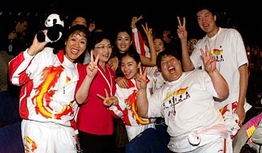 Celebrations in Beijing just after the anouncement in Moscow. July 2001.