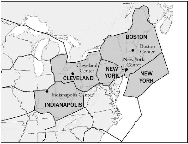 map of FAA Air Traffic Control Centers
