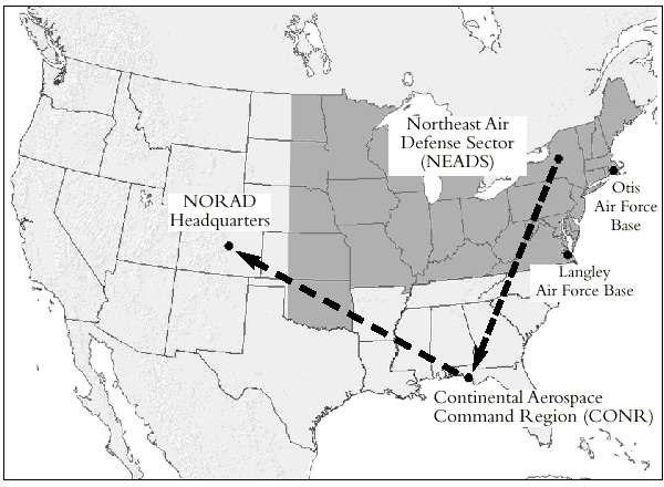 map of Reporting structure, Northeast Air Defense Sector