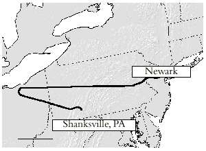 Flight path of United Airlines Flight 93