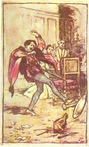 [Petruchio threw the meat on the floor]