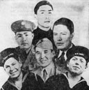 Top, S-Sgt. Judson Brave; center, S-Sgt. Francis Brave,
S-Sgt, Waldron Frazier, Cpl Alexander Brave; bottom, Ronald and
Donald Frazier.