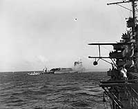 Photo # 80-G-7403:  Destroyers assist in abandonment of USS Lexington, 8 May 1942, seen from USS Minneapolis