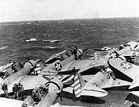 Photo # 80-G-16518:  Douglas TBD-1 torpedo planes on board USS Enterprise, April 1942
