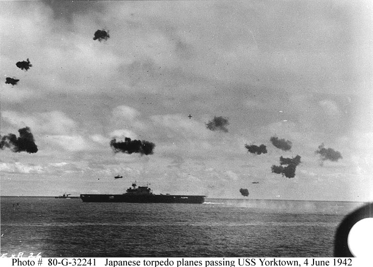 Battle of Midway--Japanese Torpedo Planes Hit USS Yorktown, 4 June 1942