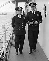 Photo # 80-G-45713:  Rear Admiral John L. Hall, Jr., with Admiral Sir Bertram Ramsay, R.N., May 1944