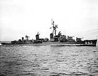 Photo # 80-G-625699:  USS Fiske operating off Newport, R.I., 10 July 1953, following conversion to a radar picket destroyer (DDR)