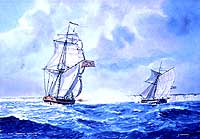 Photo # NH 47387-KN:  Continental Lugger Surprise captures the Harwich packet, May 1777.  Painting by Edward Tufnell