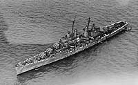Photo # NH 50004:  USS Tucson airing bedding while at anchor, circa 1945