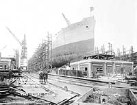Photo # NH 53595:  Tanker Hoxbar ready for launching at Sparrows Point, Maryland, 15 February 1919