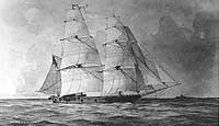 Photo # NH 56661: U.S. Brig Bainbridge.  Artwork by R.G. Skerrett