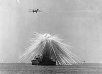 Photo # NH 57483:  ex-USS Alabama struck by a phosphorus bomb, September 1921
