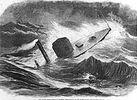 Photo # NH 58710:  USS Weehawken in a storm off the Atlantic coast, January 1863