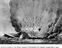 Photo # NH 58723:  Currier & Ives lithograph of the destruction of CSS Virginia.