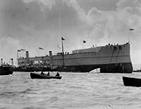 Photo # NH 61011:  British battleship Dreadnought afloat just after launching, 10 Feb. 1906