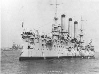Photo # NH 61500:  USS Brooklyn (ACR-3) in New York Harbor during the victory fleet review,1898