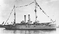 Photo # NH 67679:  USS Denver dressed with flags, probably during the 1920s