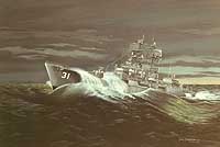 Photo # NH 76318-KN:  USS Decatur (DDG-31).  Painting by Jack Vogelman, 1967