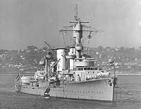 Photo # NH 83010:  German light cruiser Karlsruhe anchored in San Diego harbor, California, 28 March 1934