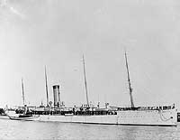 Photo # NH 84409:  USS Hancock off the Mare Island Navy Yard, California, during the early 1900s