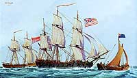 Photo # NH 85210-KN:  Continental Ship Columbus bringing in the British brig Lord Lifford, 1776.  Painting by W. Nowland Van Powell.