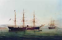Photo # NH 85565-KN:  USS Trenton at Villefranche, 1878.  Painting by Tomaso DeSimone