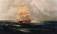 Photo # NH 86690-KN:  U.S. sloop of war Boston.  Painting by Rod Claudius, 1962