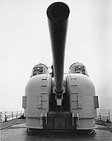 Photo # NH 98261:  Five-inch gun on board USS Turner Joy, April 1968.  Photographed by JO1 Willard B. Bass, Jr.