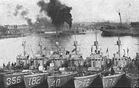 Photo # NH 99791:  U.S. Navy submarine chasers (among them SC-356) in a North Sea port, 1919