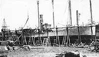 Photo #  NH 100251:  Trawler Billow hauled out of the water, prior to her World War I Navy service