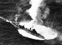 Photo # NH 102090:  Japanese cruiser Yasoshima under air attack, 25 November 1944