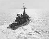 Photo # NH 102824: USS Stormes underway, 3 November 1966.  Photographed by PHC D.L. Podbreger