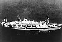 Photo # NH 103222:  USS Mercy in San Pedro Bay, California, 15 August 1944