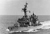 Photo # NH 107171:  USS James E. Kyes coming alongside USS Kearsarge, November 1967. Photographed by PH2 John C. Borovoy