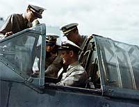 Photo # 80-G-K-830: Lt. W.A. Haas in the cockpit of a Brewster F2A, April 1943