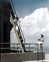 Photo # 80-G-K-2921:  Control tower aircraft spotters at Norfolk Naval Air Station, Virginia, circa 1944-45