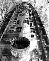 Photo # 19-N-11981:  Incomplete hull of the battle cruiser Saratoga, looking forward, 8 March 1922