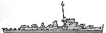 Drawing of an Edsall class escort ship, like USS Jacob Jones